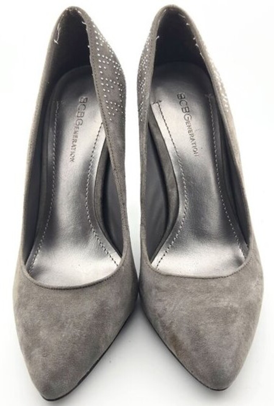 BCBGeneration Jaini Gray Suede Studded Pumps Size 7M | Pointed Toe Designer Heel